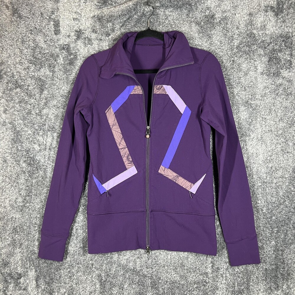 Lululemon Track Jacket Womens 6 Purple Full Zip Colorblock Running Yoga Athletic
